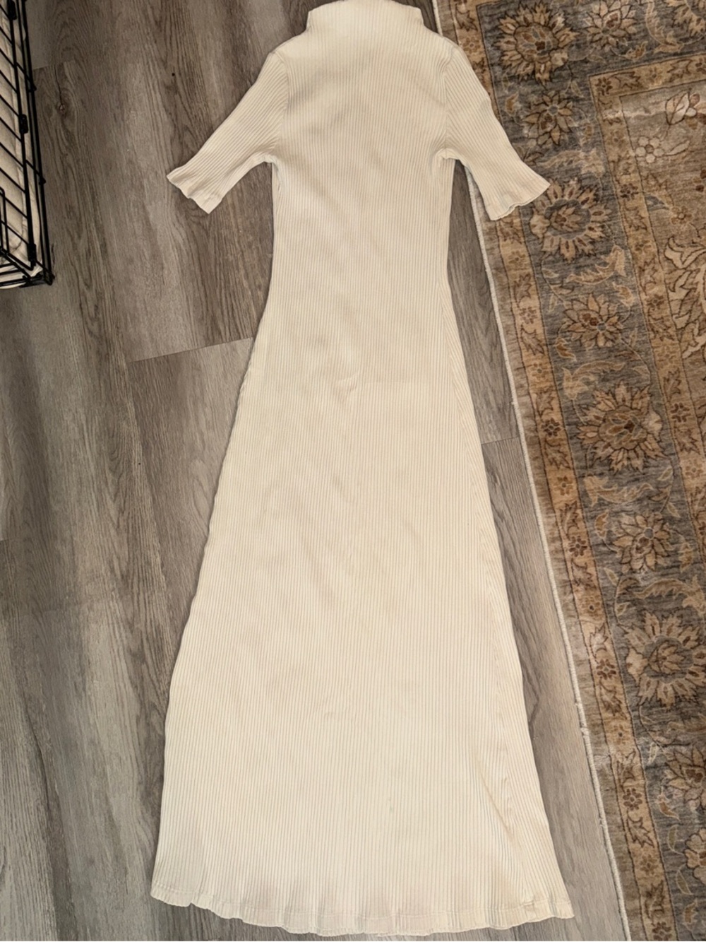 Zara Cream Ribbed Maxi Dress with Short Sleeves